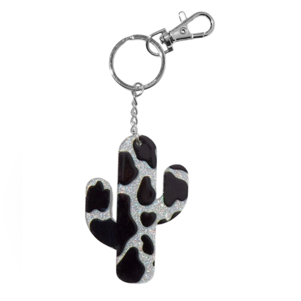 COW PRINT SAGUARO CACTUS KEYCHAIN